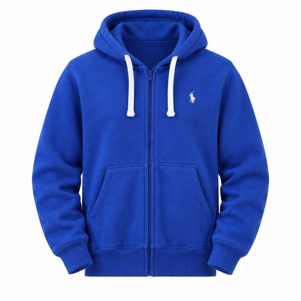 U.S. Polo Assn. Hoodie Mens Large Royal Blue Fair Full Zip Fleece Logo Sporty